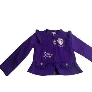 Disney Princess Sofia Full-Zip Sweater Purple Ruffle Embroidery 11"x12 Jacket 2T